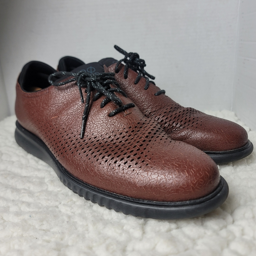 Cole Haan Brown Perforated Leather Oxfords with Black Soles